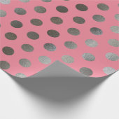 Faux Silver Glitter & Pink Medium Polka Dot. Cadeaupapier (Hoek)