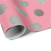 Faux Silver Glitter & Pink Medium Polka Dot. Cadeaupapier (Rol Hoek)