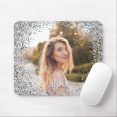 Faux Silver Glitter Round Border Photo Muismat (Met muis)