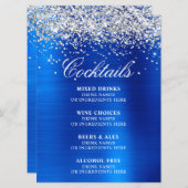 Faux Silver Glitter Royal Blue Foil Cocktails Bar Menu (Voorkant / Achterkant)