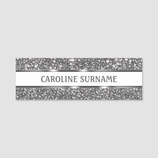 Faux Silver Glitter Textielkijken & aangepaste tek Naamplaatje (Voorkant)
