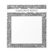Faux Silver Glitter Textielkijken & aangepaste tek Notitieblok (Voorkant)