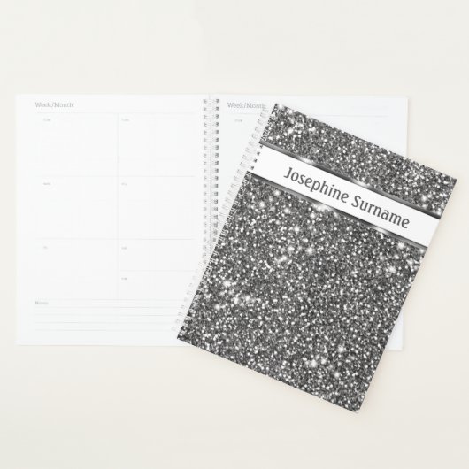 Faux Silver Glitter Textielkijken & aangepaste tek Planner (Display)