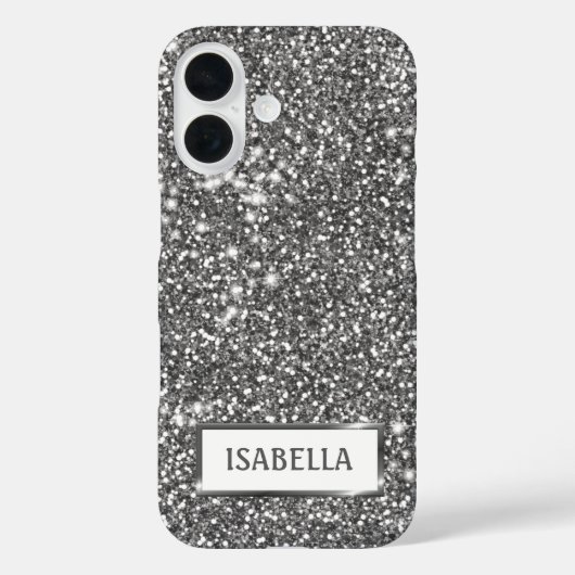 Faux Silver Glitter Texture Kijk & Aangepaste naam Case-Mate iPhone Case (Achterkant)