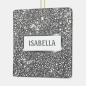 Faux Silver Glitter Texture Kijk & Aangepaste naam Keramisch Ornament (Links)