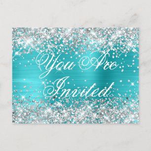 Faux Silver Glitter Turquoise Blue Sweet Sixteen Briefkaart