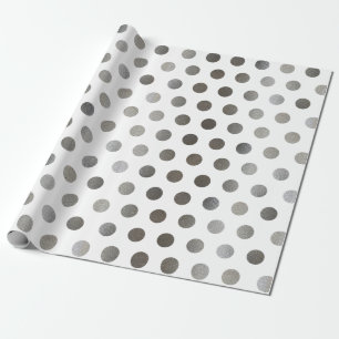 Faux Silver Glitter & White Medium Polka Dot. Cadeaupapier