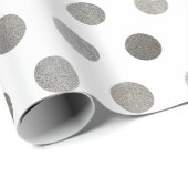 Faux Silver Glitter & White Medium Polka Dot. Cadeaupapier (Rol Hoek)