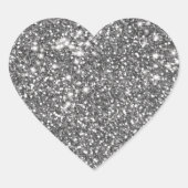 Faux Silver Grey Glitter Texture Let op design Hart Sticker (Voorkant)