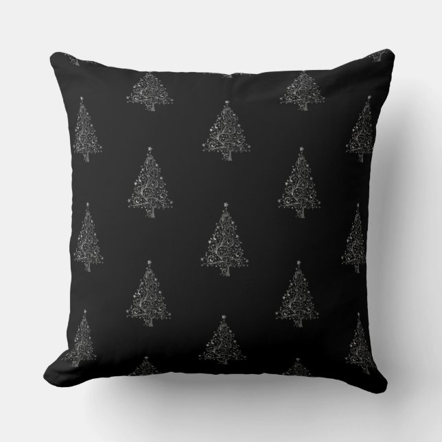 Faux Silver Grey Kerstmis Pattern Black Kussen (Voorkant)