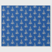 Faux Silver Grey Kerstmis Pattern Blue Cadeaupapier (Vlak)