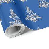 Faux Silver Grey Kerstmis Pattern Blue Cadeaupapier (Rol Hoek)