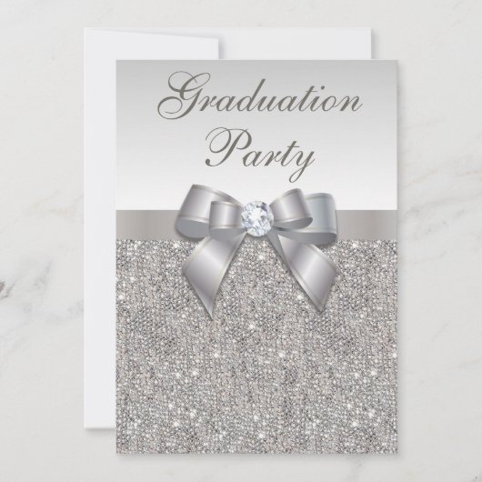 Faux Silver Jewels Bow Girls Graduparty Kaart (Voorkant)