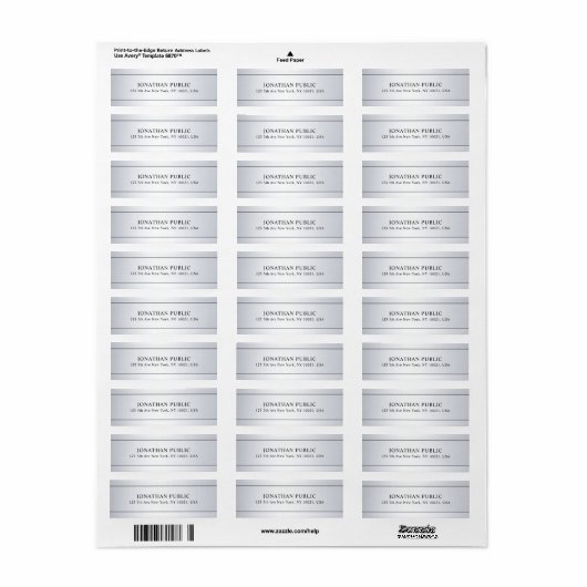 Faux Silver Look Modern Clean Sjabloon Custom Etiket (Full Sheet)