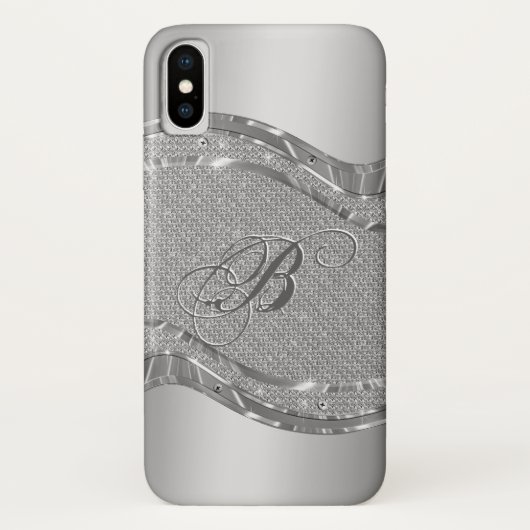 Faux Silver Metallic look met diamantaccenten Case-Mate iPhone Case (Achterkant)