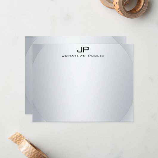 Faux Silver Monogram Simple Elegant Sjabloon Boven (Voorkant / Achterkant in situ)