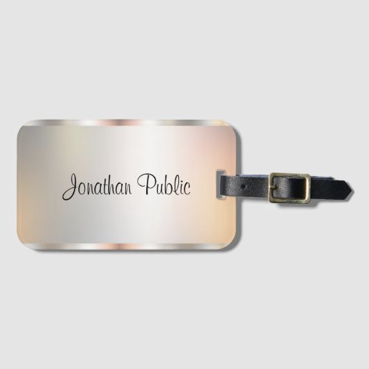 Faux Silver Script Name Typography Sjabloon Bagagelabel (Voorkant (horizontaal))