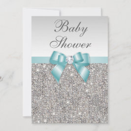 Faux Silver Sequins Blauwgroen blauw Baby shower Kaart