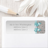 Faux Silver Sequins Blauwgroen Blauwe Boog en Diam Etiket (Insitu)