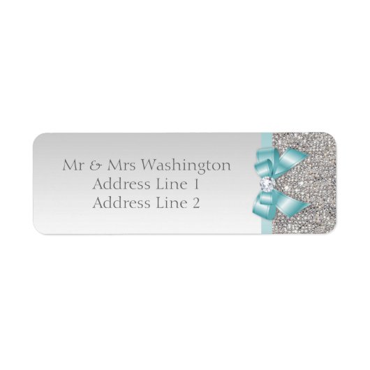 Faux Silver Sequins Blauwgroen Blauwe Boog en Diam Etiket (Voorkant)