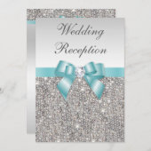 Faux Silver Sequins Blauwgroen boog bruiloft recep Kaart (Voorkant / Achterkant)