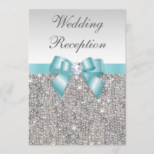 Faux Silver Sequins Blauwgroen boog bruiloft recep Kaart
