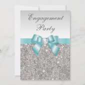 Faux Silver Sequins Blauwgroen Bow Engagement Part Kaart (Voorkant)