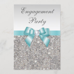 Faux Silver Sequins Blauwgroen Bow Engagement Part Kaart