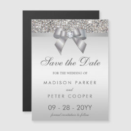 Faux Silver Sequins Bow bewaart de datum bruiloft Magnetische Uitnodiging