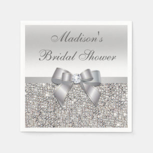 Faux Silver Sequins Bow Gepersonaliseerd Vrijgezel Servet