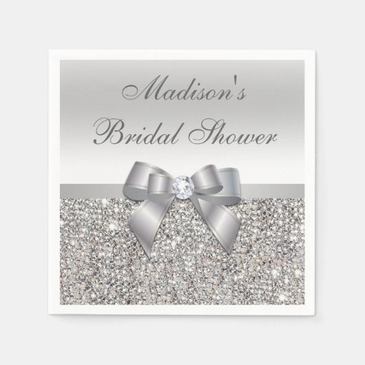 Faux Silver Sequins Bow Gepersonaliseerd Vrijgezel Servet (Voorkant)