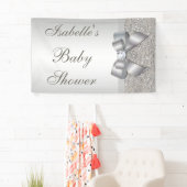 Faux Silver Sequins Bow Neutraal Baby shower Spandoek (Insitu)