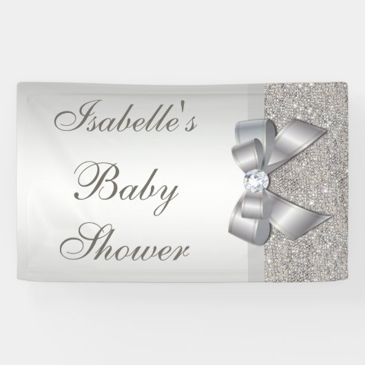 Faux Silver Sequins Bow Neutraal Baby shower Spandoek (Horizontaal)