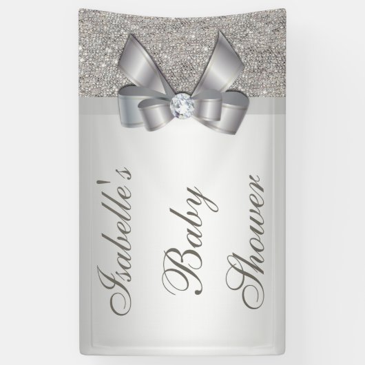 Faux Silver Sequins Bow Neutraal Baby shower Spandoek (Verticaal)