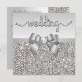 Faux Silver Sequins Bow Wedding Hearts Typografie Kaart (Voorkant / Achterkant)