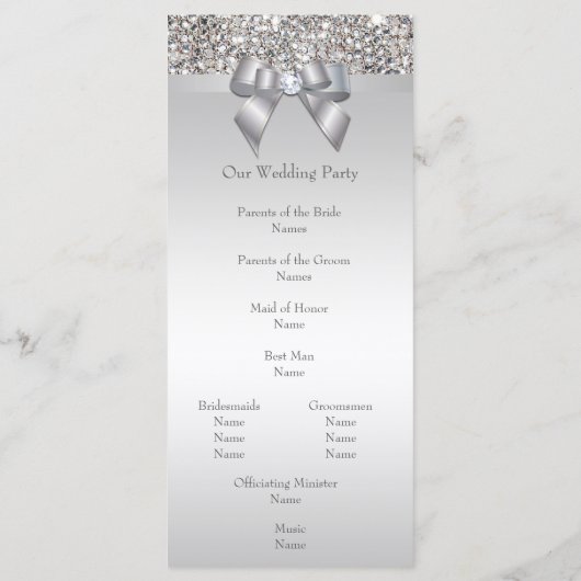 Faux Silver Sequins Bow Wedding Programma (Achterkant)
