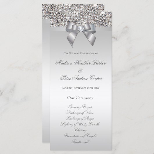 Faux Silver Sequins Bow Wedding Programma (Voorkant / Achterkant)