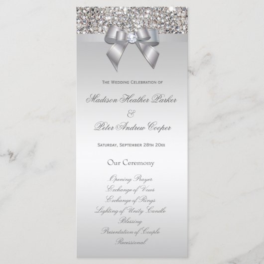 Faux Silver Sequins Bow Wedding Programme (Devant)