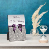 Faux Silver Sequins Diamonds Paars Bow Wedding Fotoplaat (Zijkant)