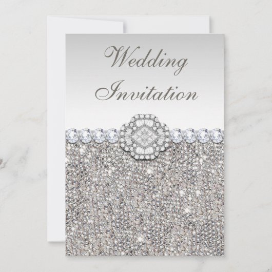 Faux Silver Sequins en Diamond Afbeeldingen Weddin Kaart (Voorkant)