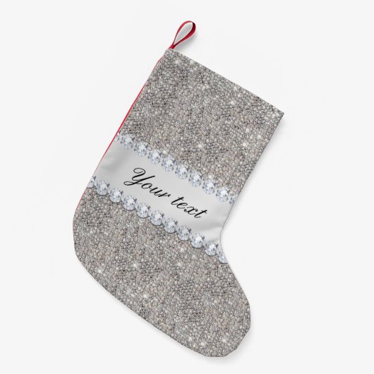Faux Silver Sequins en Diamonds Kleine Kerstsok (Voorkant (Hangend))