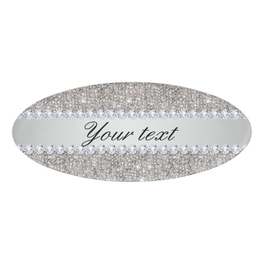 Faux Silver Sequins en Diamonds Naambadge (Voorkant)