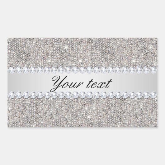 Faux Silver Sequins en Diamonds Rechthoekige Sticker (Voorkant)