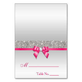 Faux Silver Sequins Hot Pink Bow Place Card Kaart