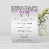 Faux Silver Sequins Lila Bow repetitie diner Kaart (Staand voorkant)