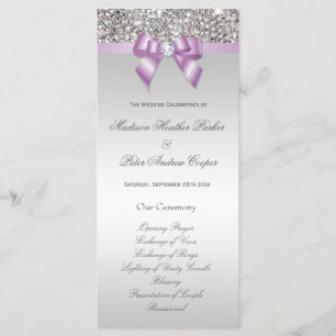 Faux Silver Sequins Lilac Bow Wedding Programme
