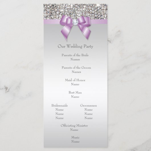 Faux Silver Sequins Lilac Bow Wedding Programme (Dos)