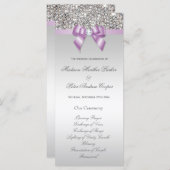 Faux Silver Sequins Lilac Bow Wedding Programme (Devant / Derrière)