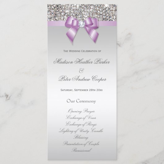 Faux Silver Sequins Lilac Bow Wedding Programme (Devant)