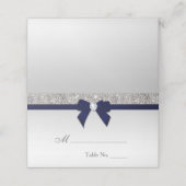 Faux Silver Sequins Navy Bow Place Card (Buitenkant ongevouwen)